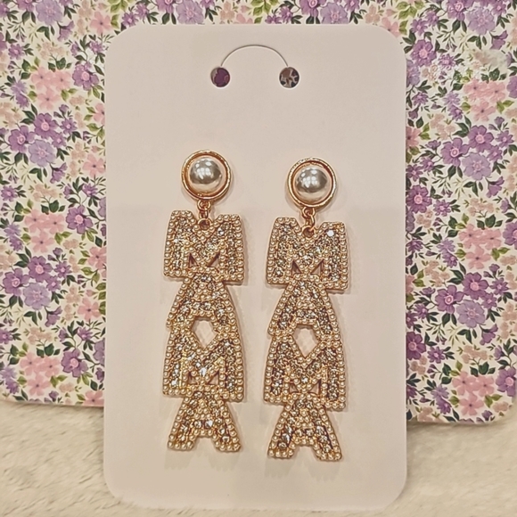 Pearl & Crystal Rhinestone "MAMA"  Earrings ~ 🎁 🦪 - Picture 6 of 7